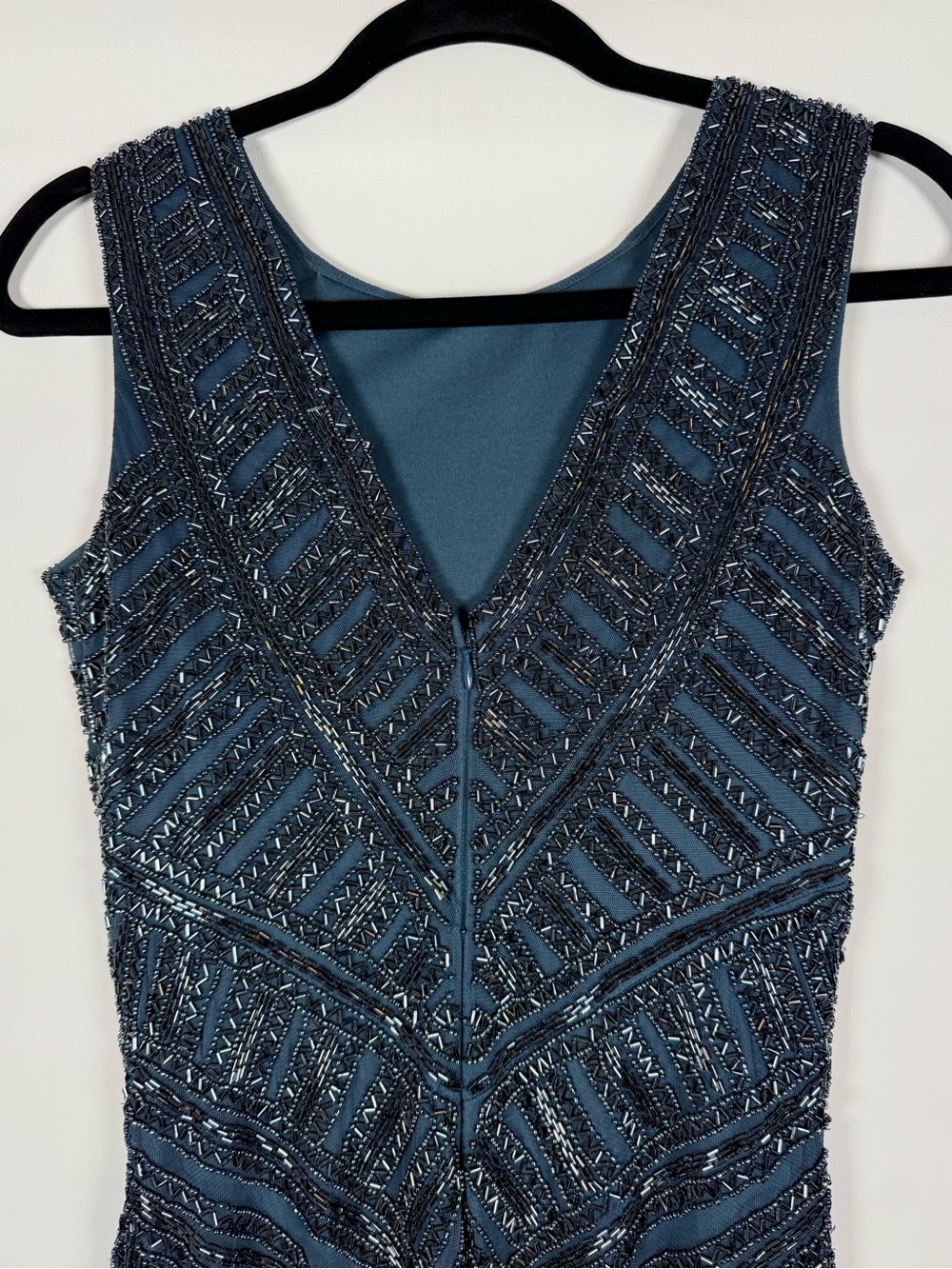 Aidan Mattox Teal Beaded Chevron Wedding Guest Mother Cocktail Dress Size 0 - Picture 5 of 16